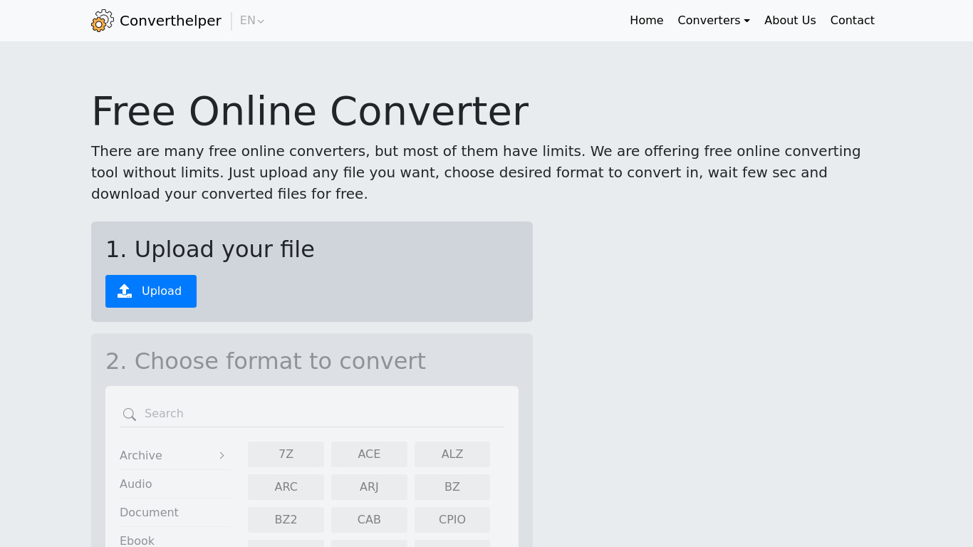ConvertHelper.net Landing page