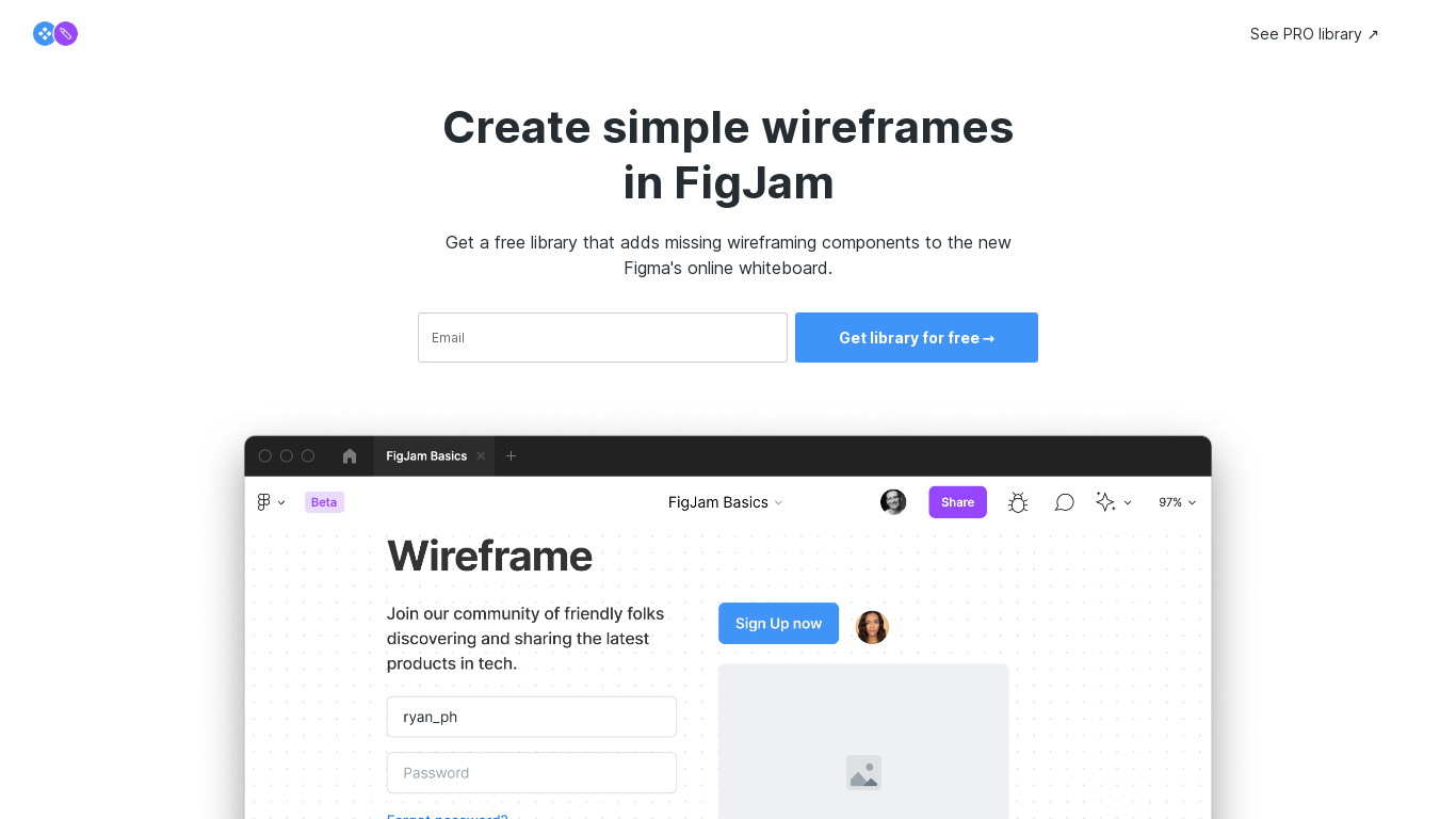 Stratum Wireframe Kit for FigJam Landing page