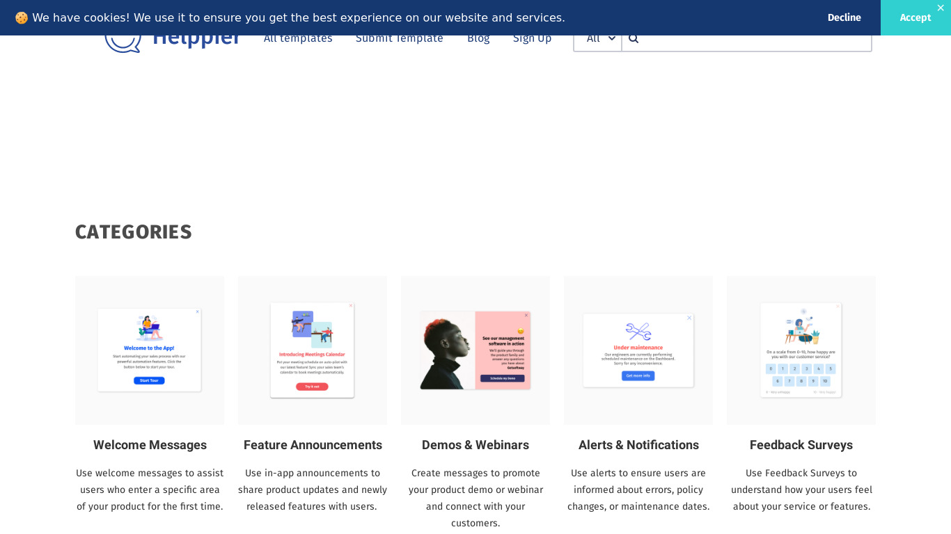 Templates Library by Helppier Landing page