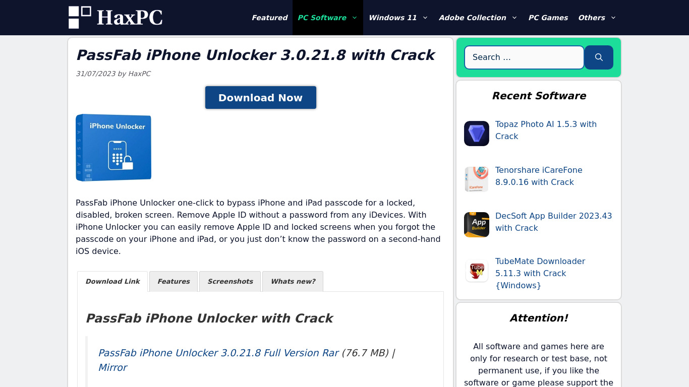 PassFab iPhone Unlocker Landing page