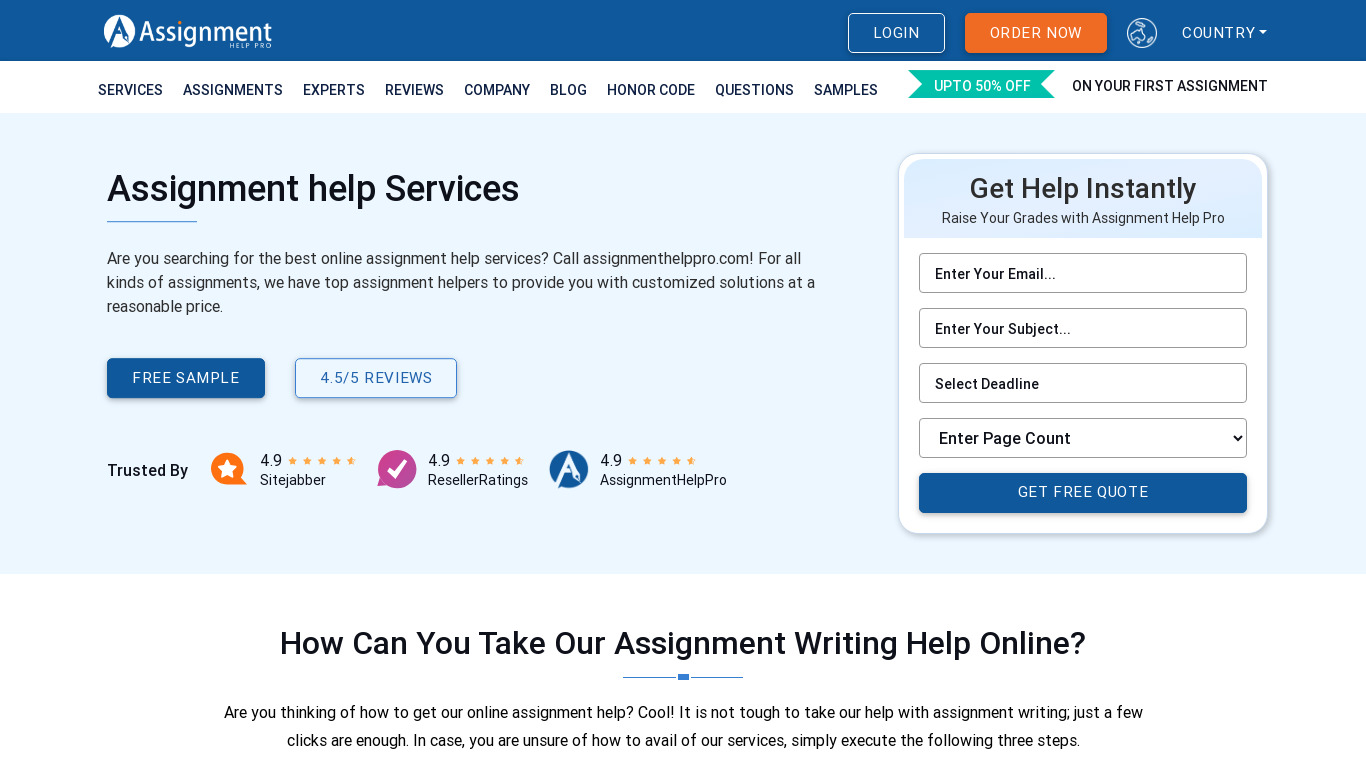 Assignment Help Pro Landing page
