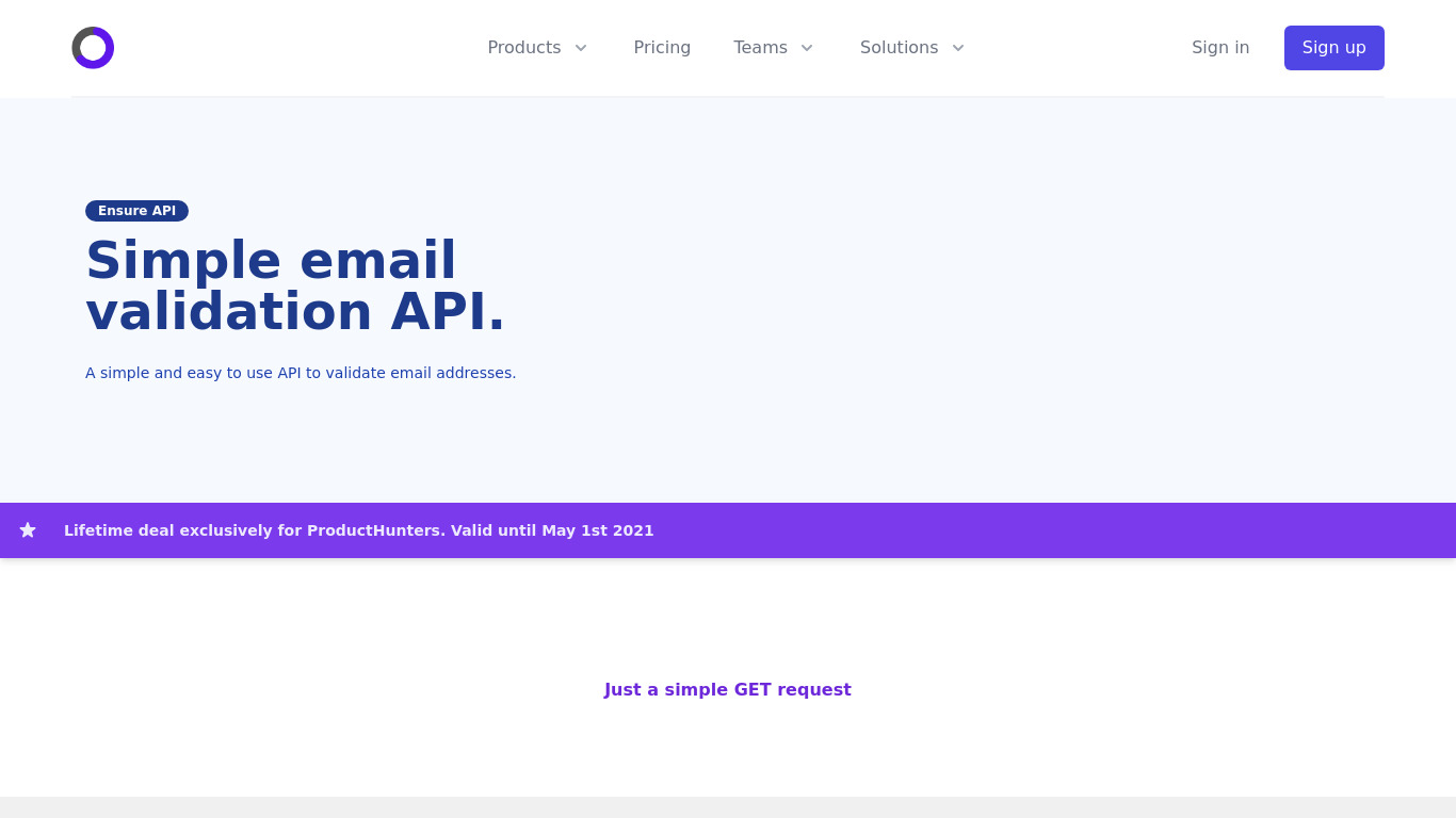 Email Verify API Landing page