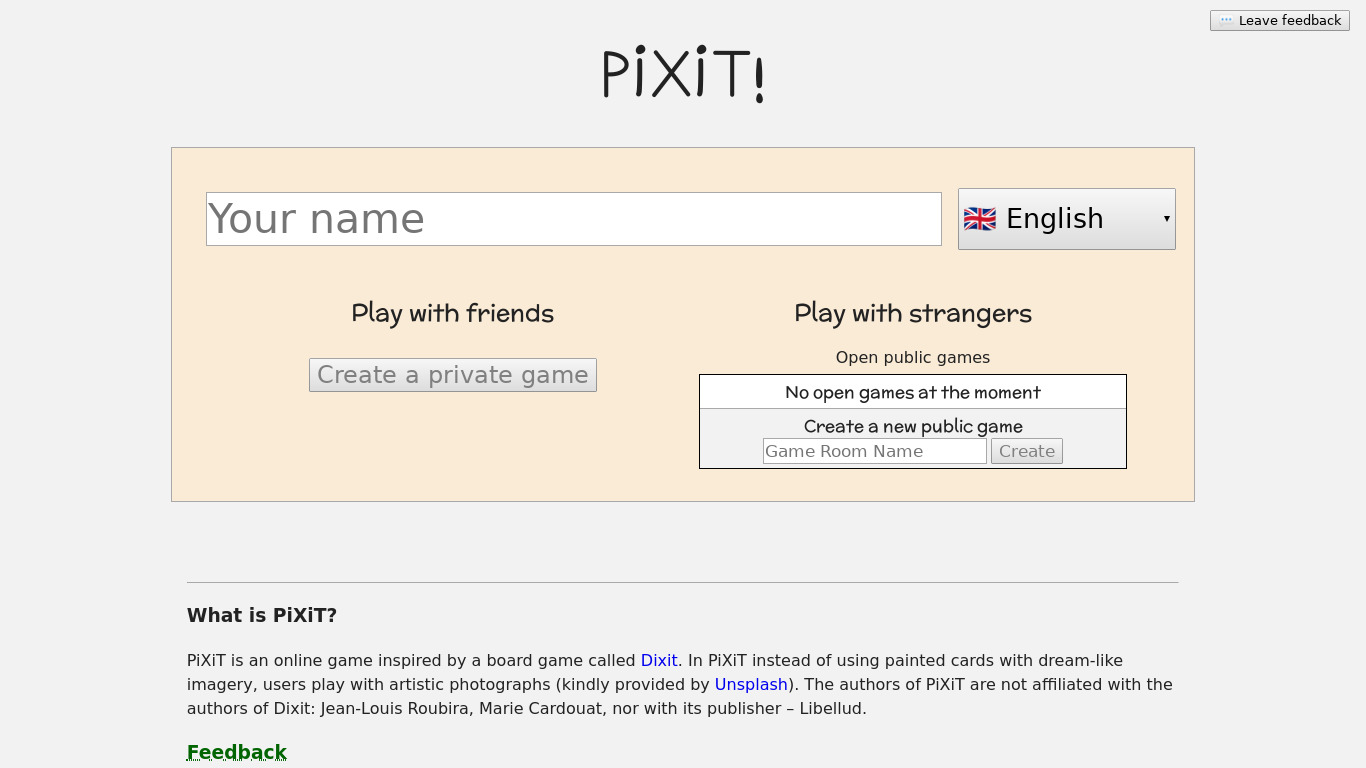 Pixit Landing page
