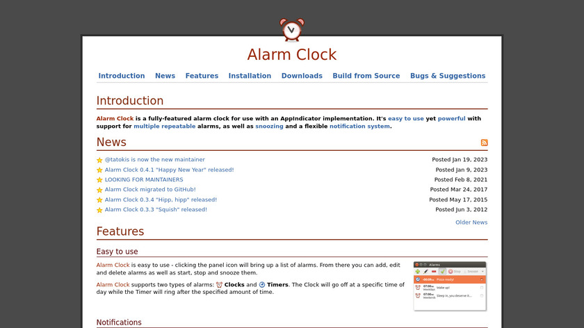 Alarm Clock (applet) Landing Page