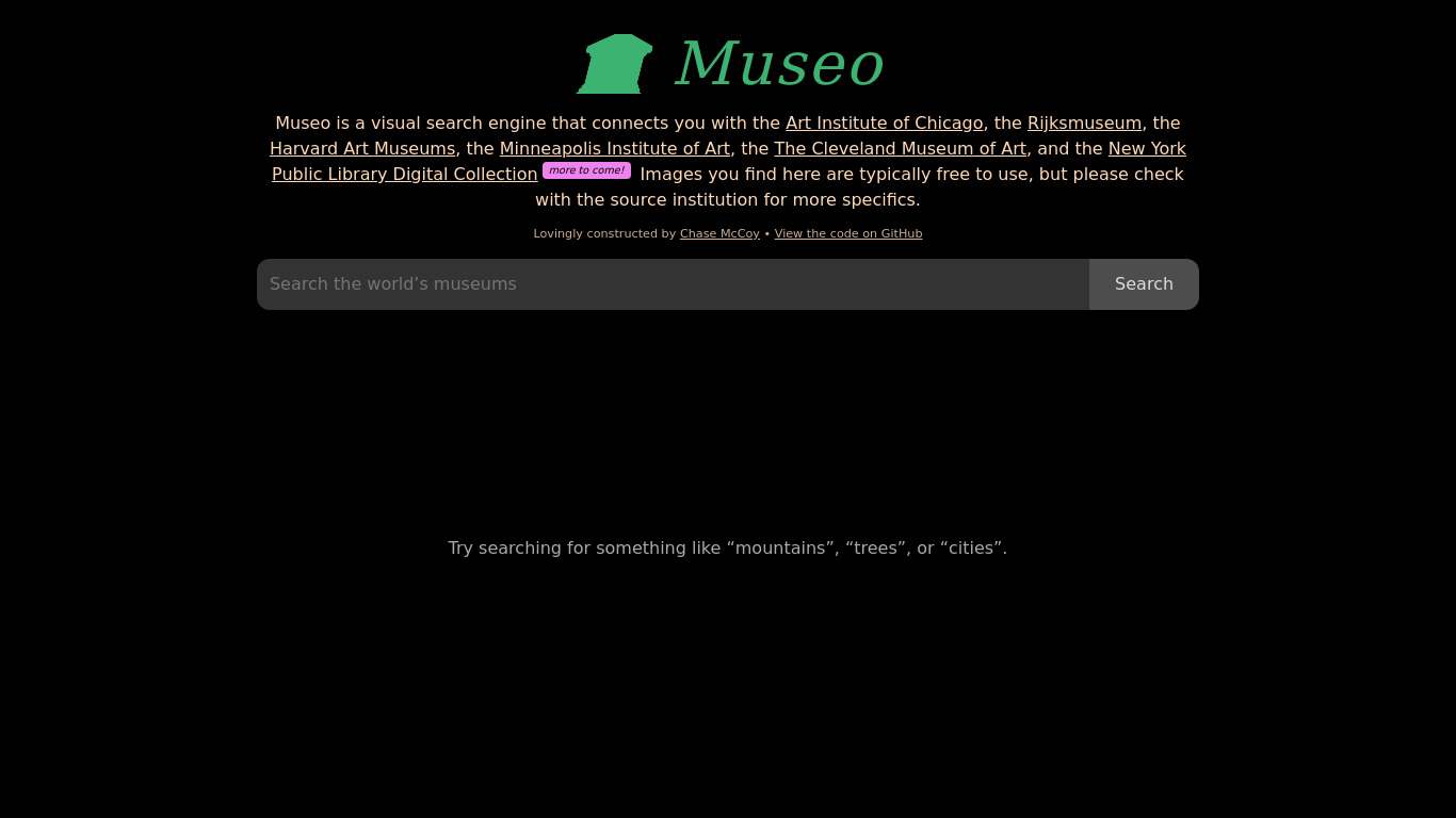 Museo Landing page
