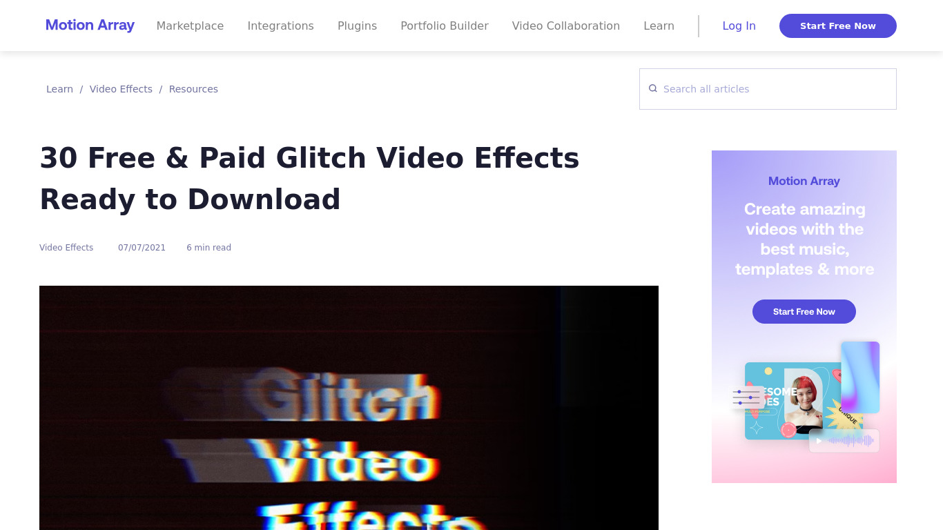 Glitch Effect Video Landing page
