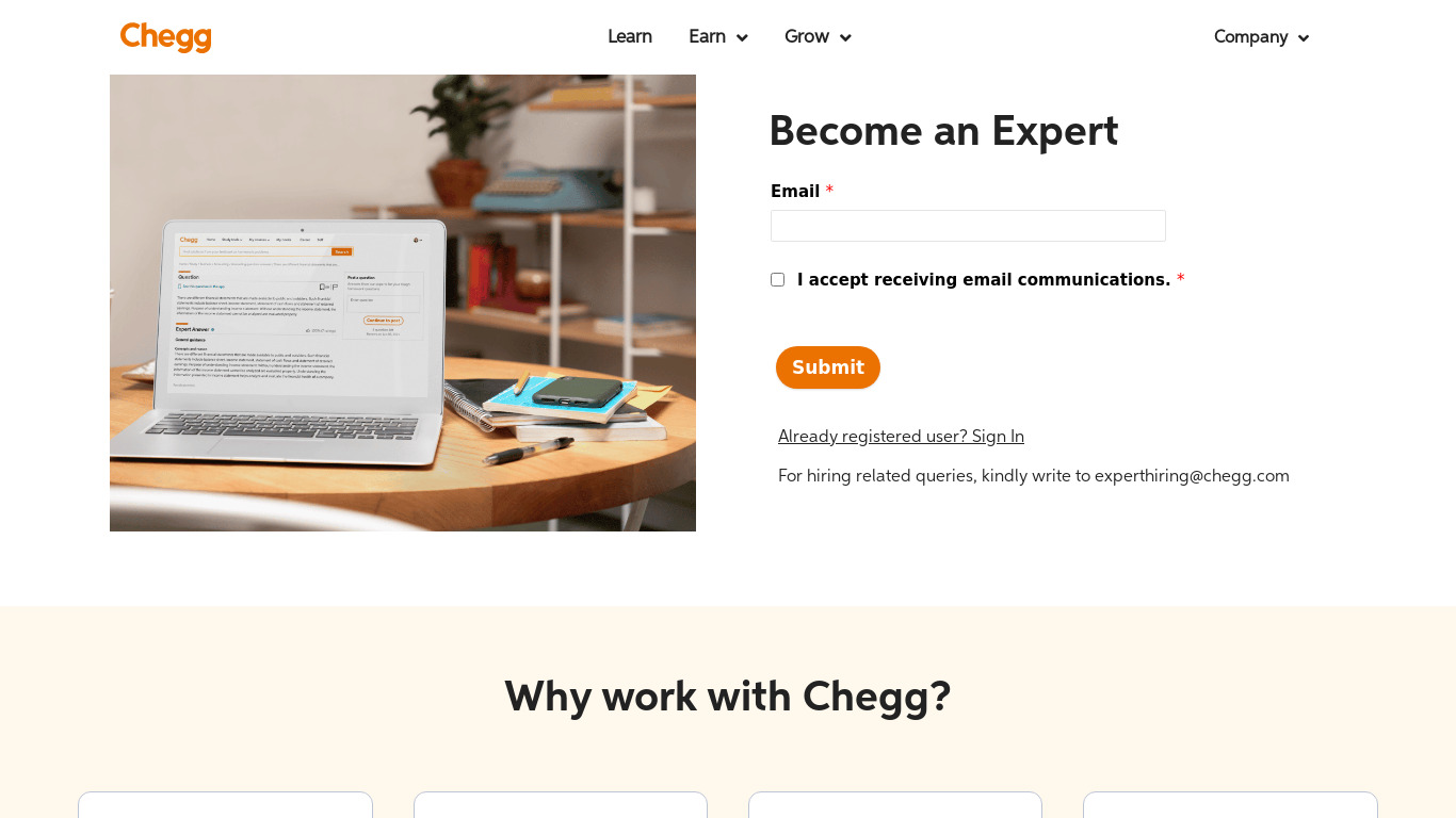 Chegg India Landing page