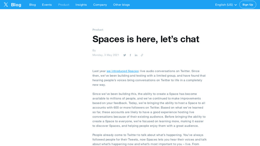 Twitter spaces Landing Page