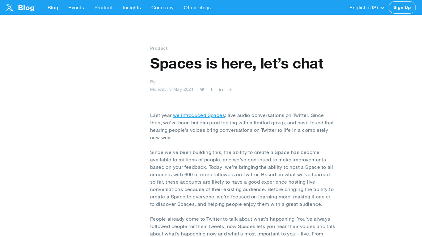 Twitter spaces Landing page