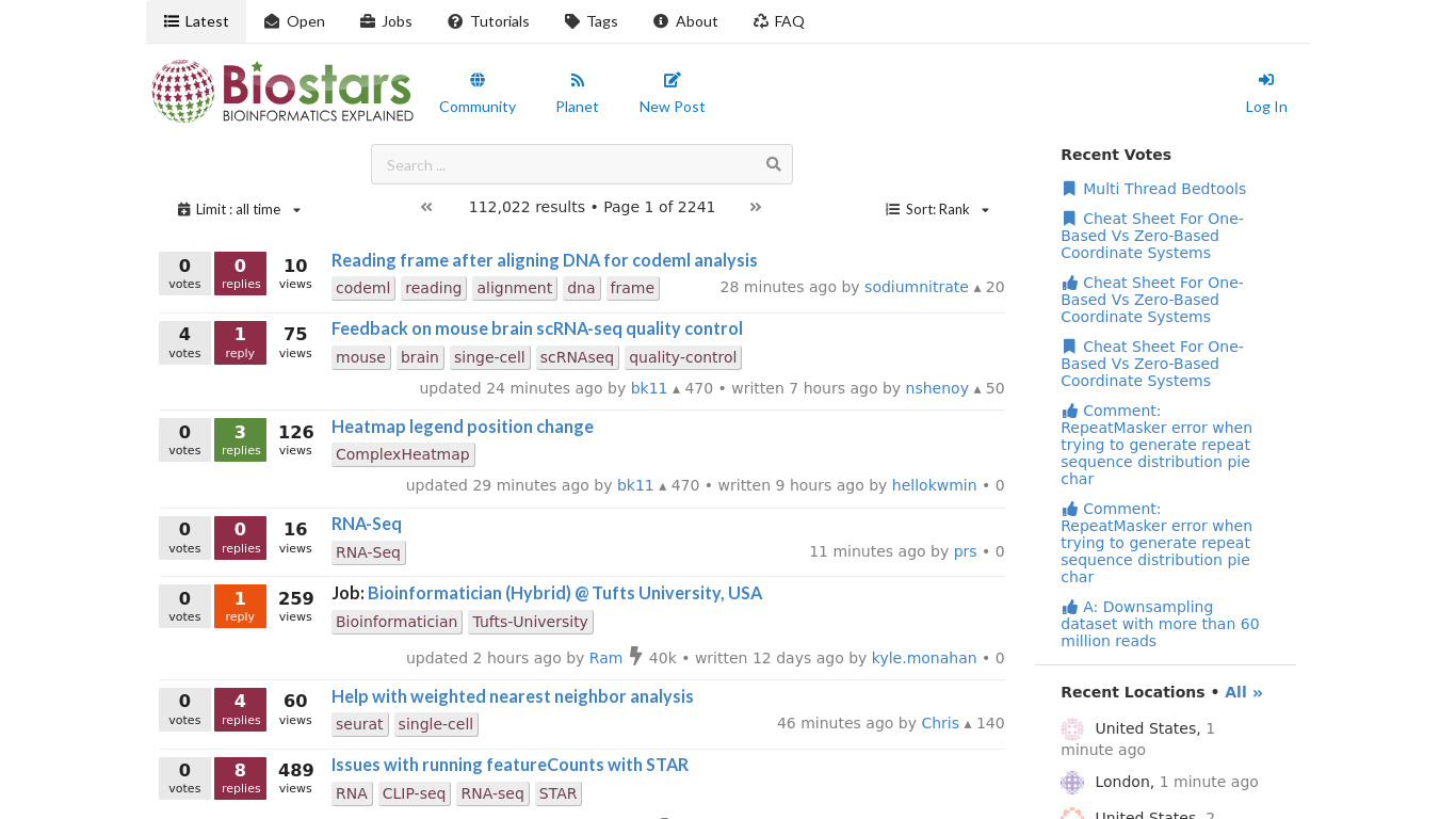 Biostars Landing page