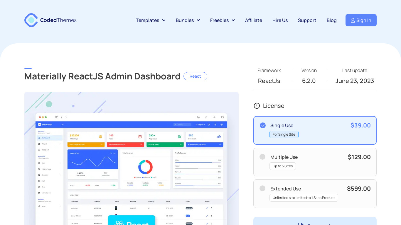 Materially ReactJS Landing page