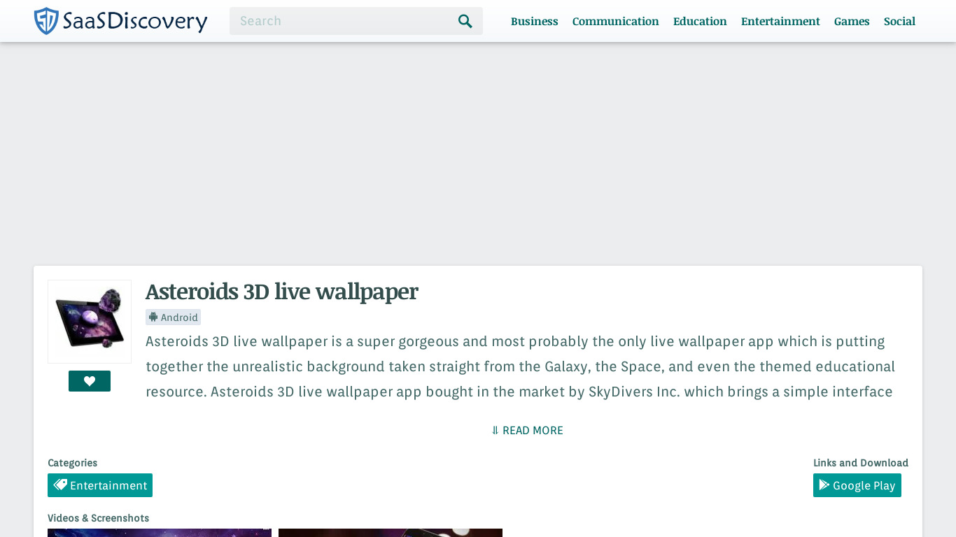 Asteroids 3D Live Wallpaper Landing page