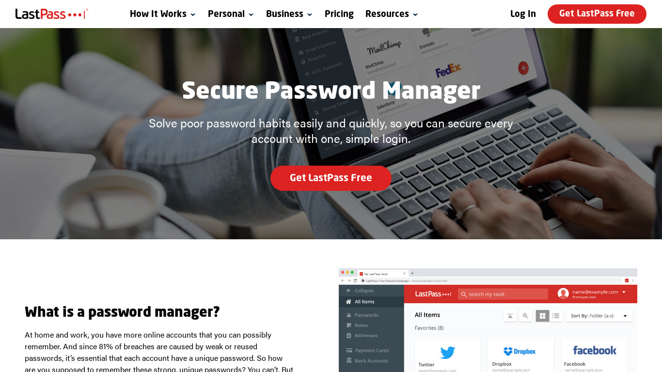 Password Secure Manager App Landing page