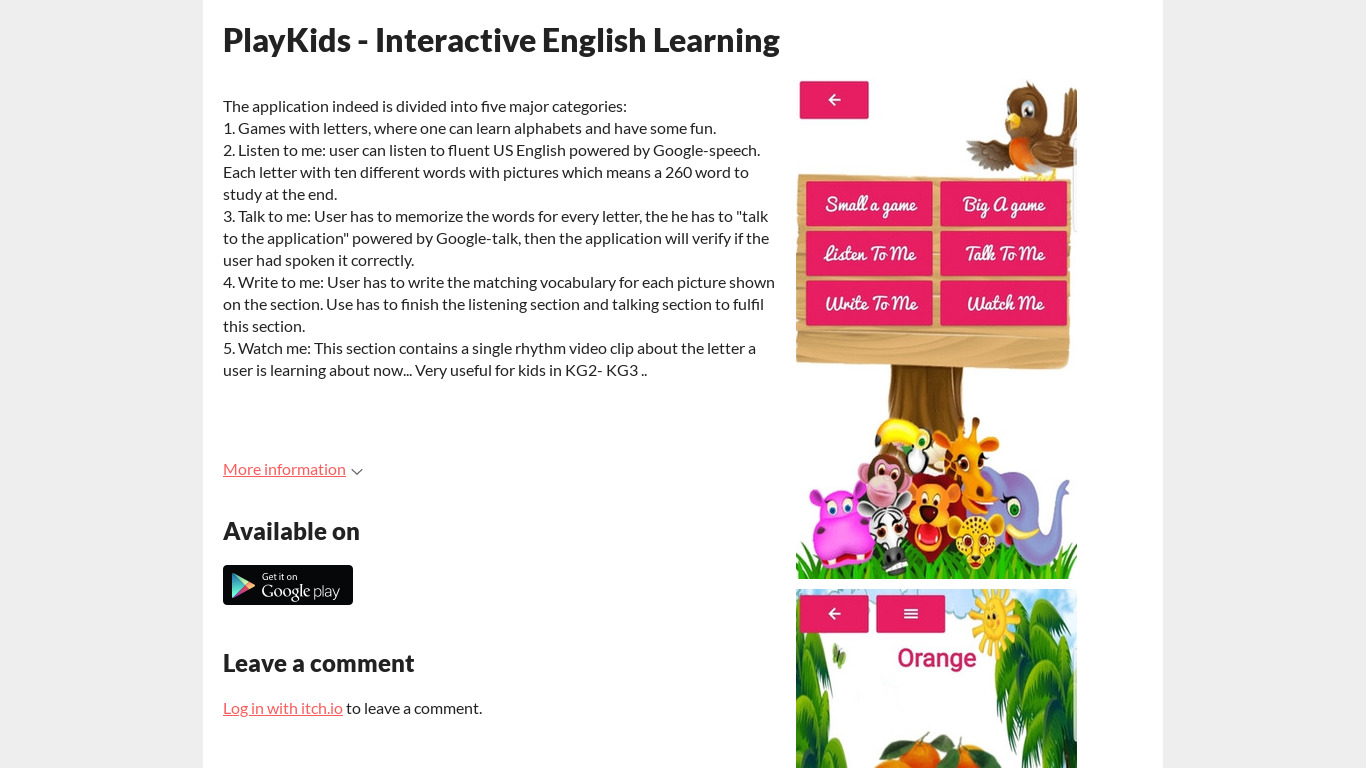 PlayKids - Interactive English Learning Landing page