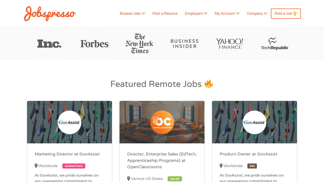 Jobspresso Landing page