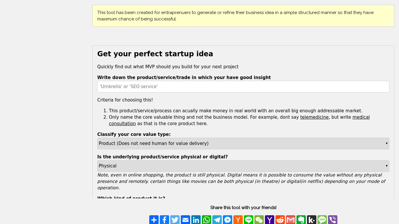 Startup Idea Generator Landing page