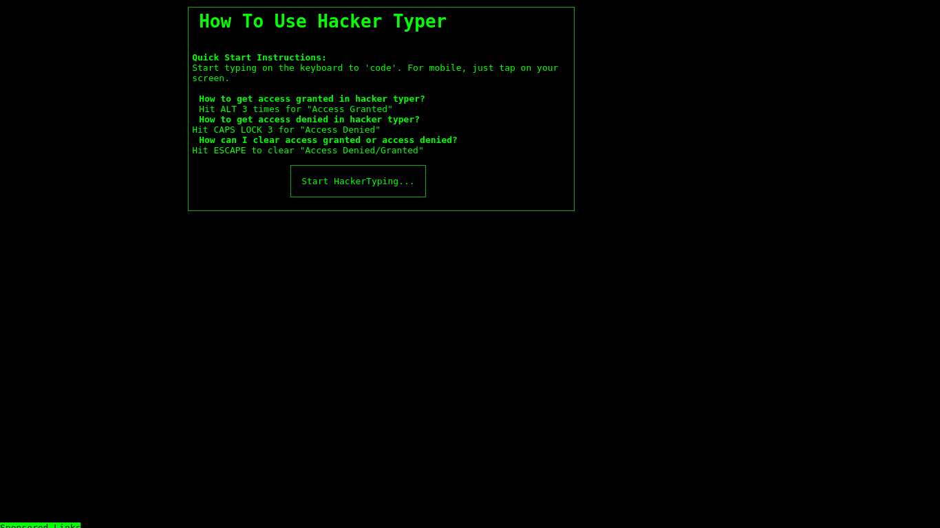 Hacker Typer Access Landing page