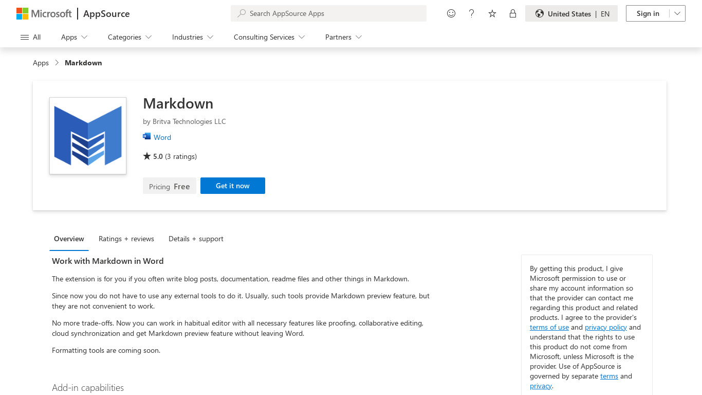 Markdown for Microsoft Word Landing page