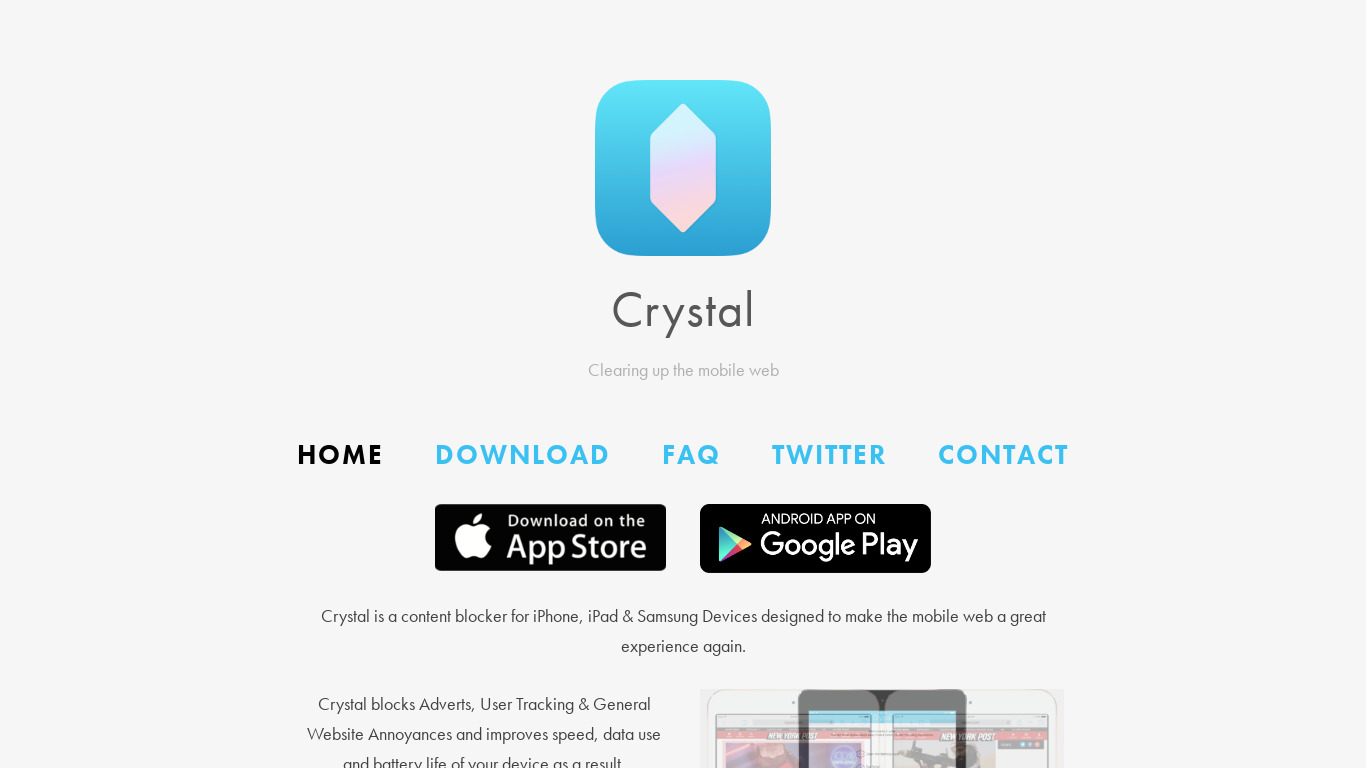 Crystal Adblock Landing page