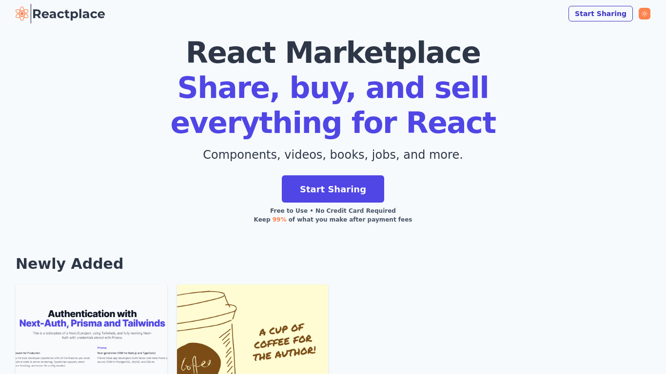 React Marketplace Landing page