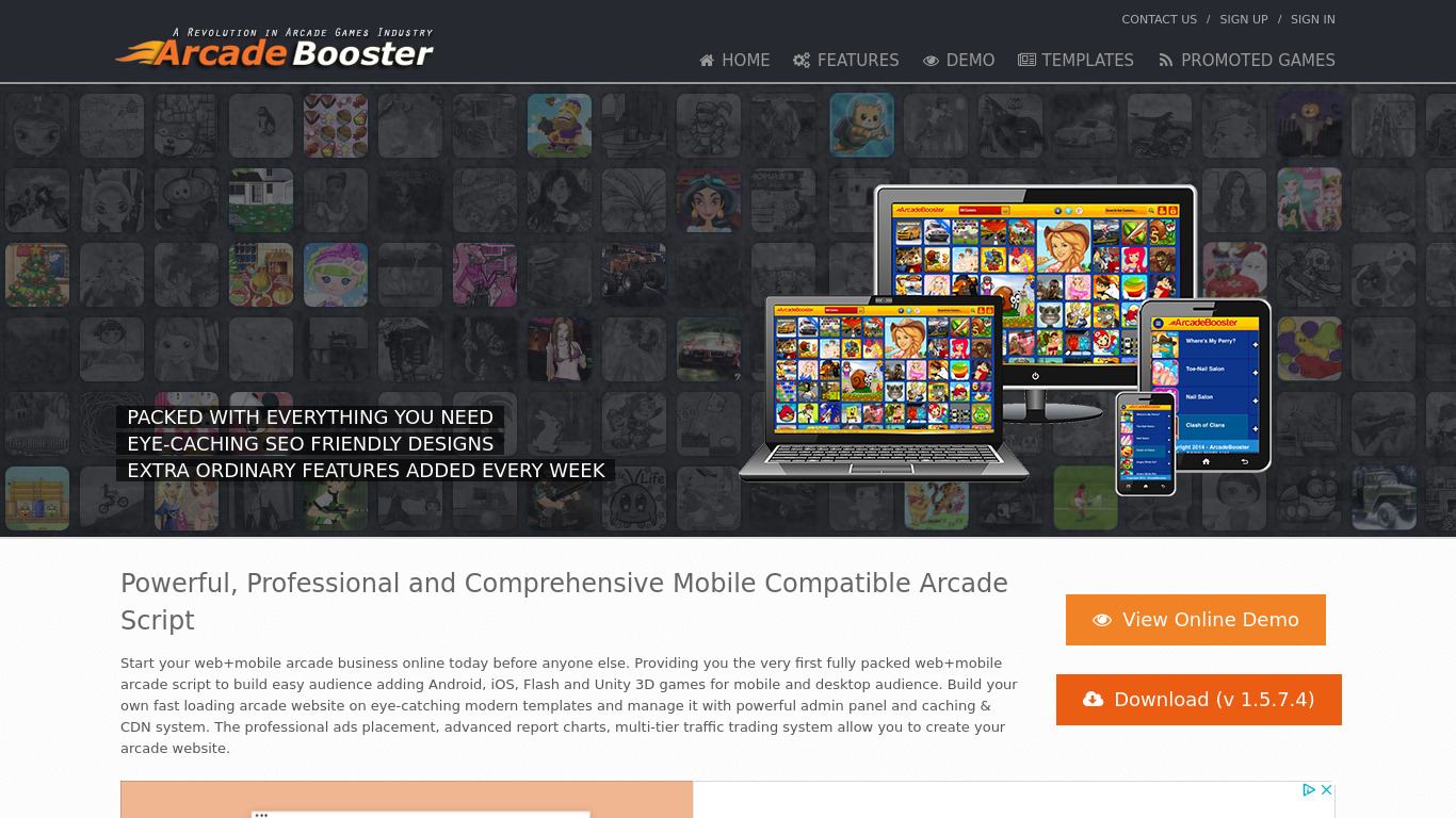 Arcade Booster Pro Landing page