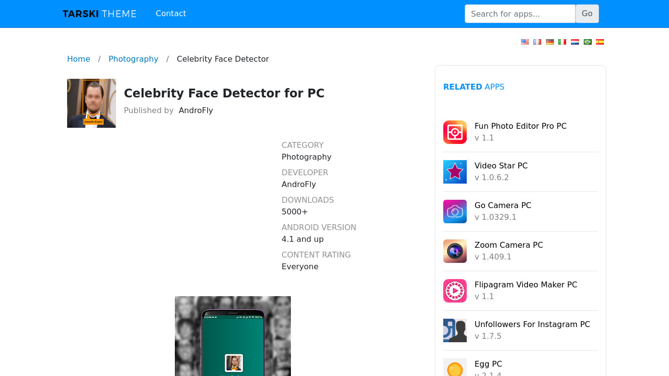 Celebrity Face Detector Landing page