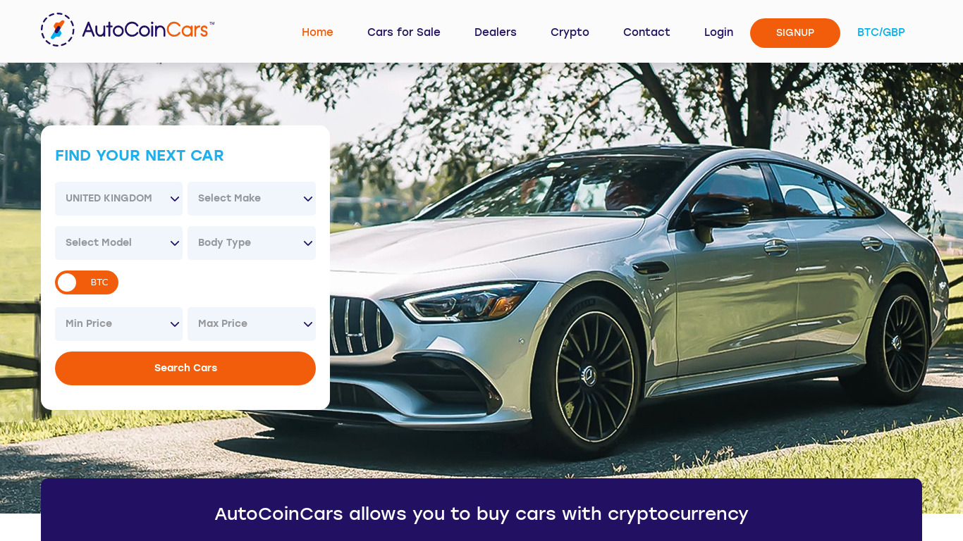 Auto Coin Cars Landing page