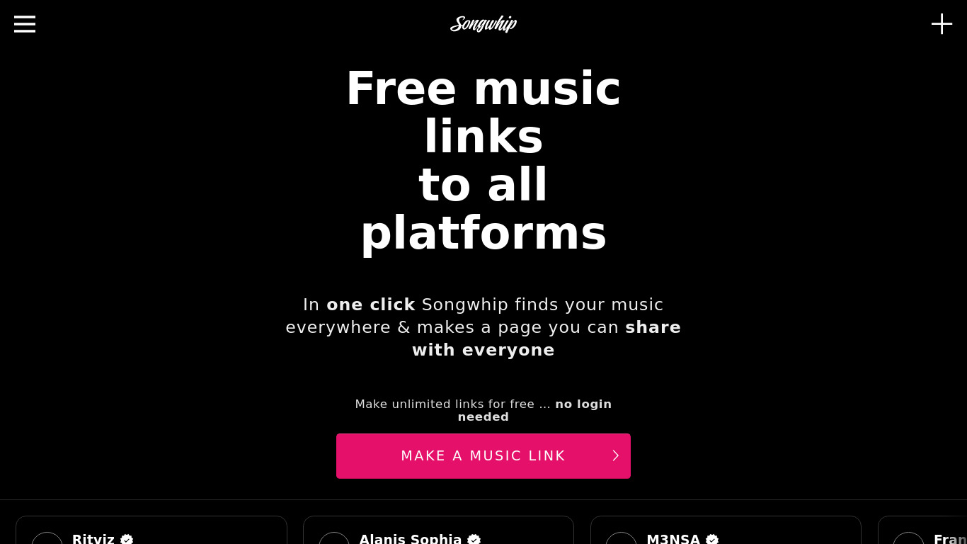 Songwhip Landing page