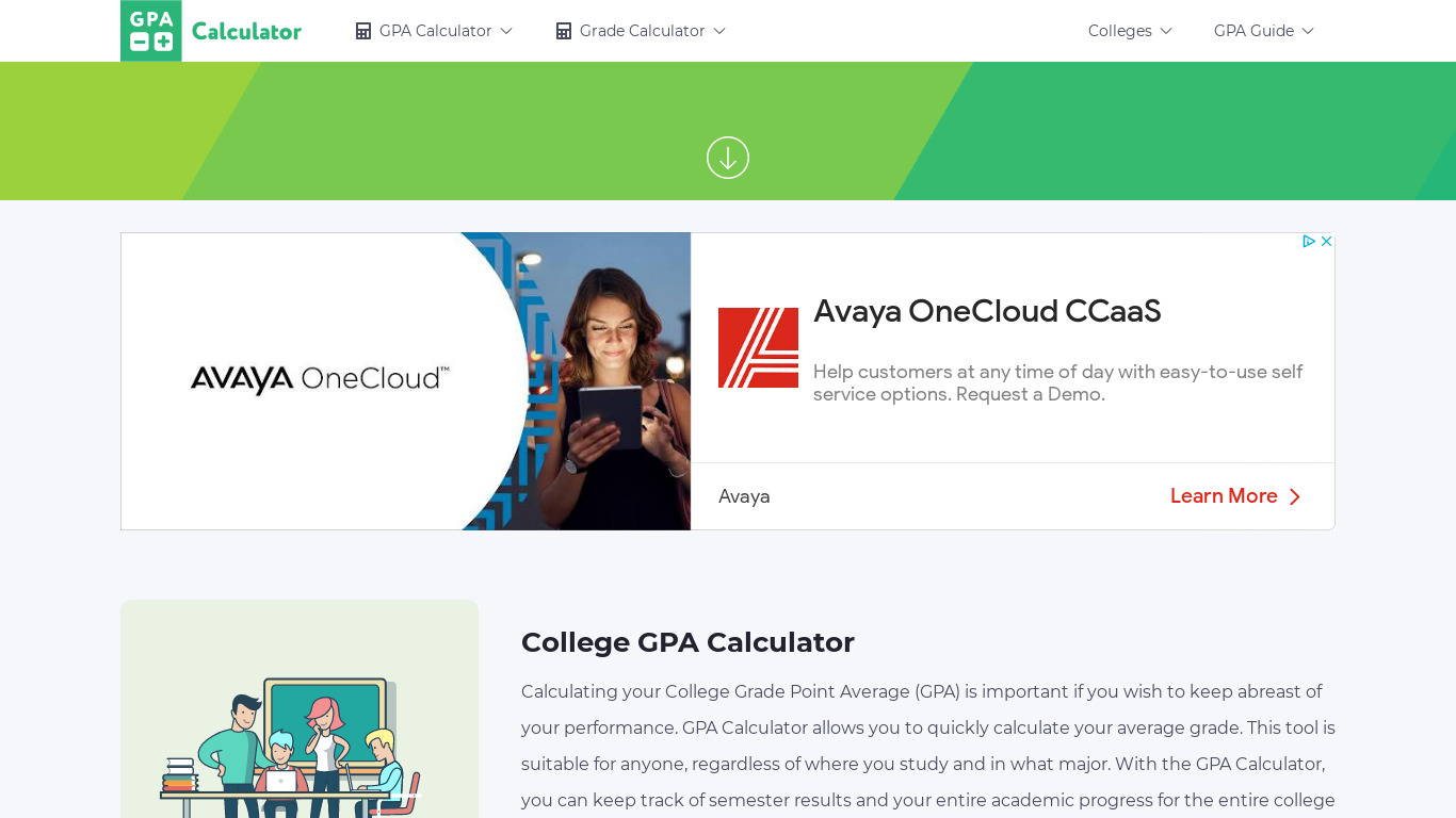 GPA-calculator.com Landing page