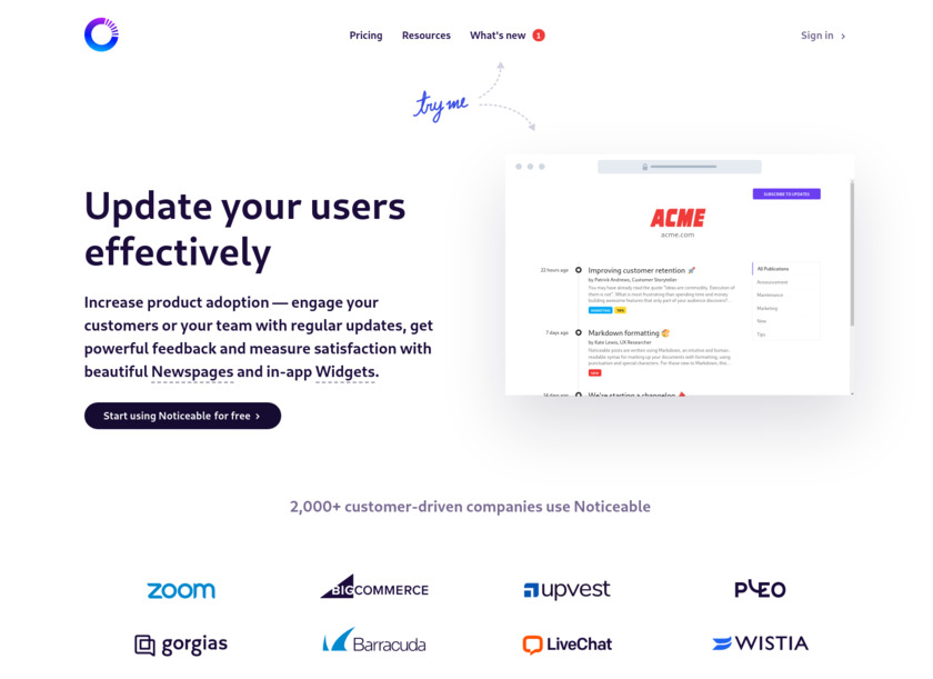 Noticeable Landing Page