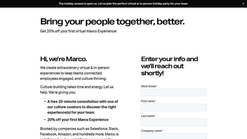 Marco Experiences Landing Page
