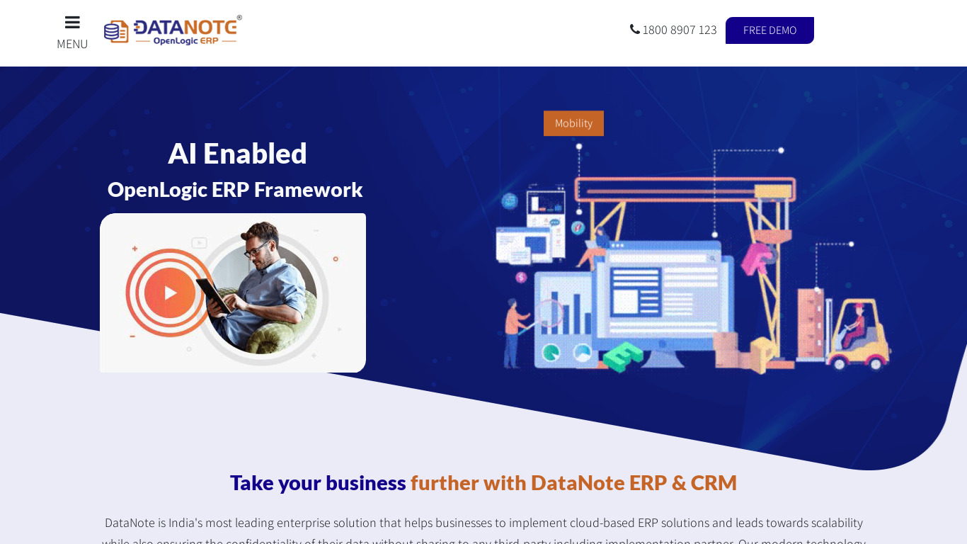 DataNote ERP Landing page