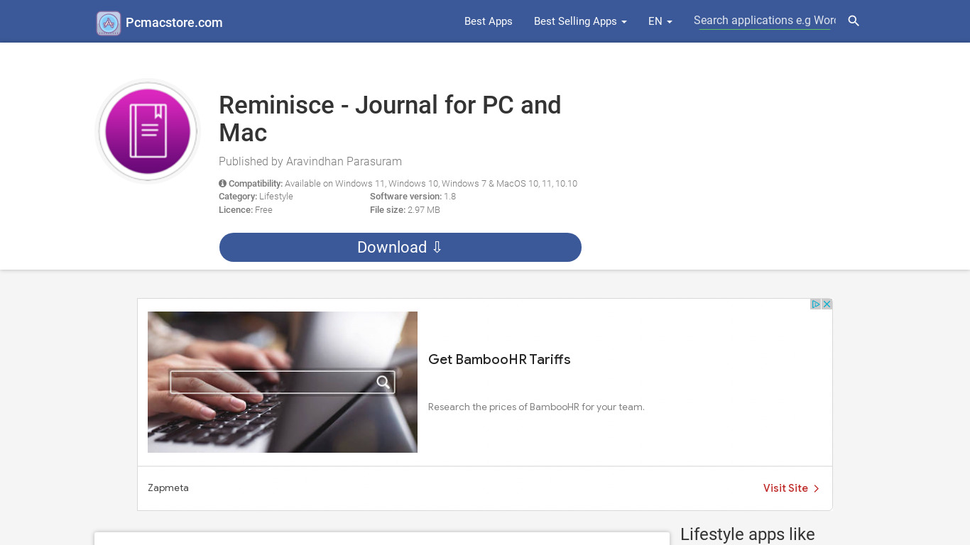 Reminisce Journal Landing page