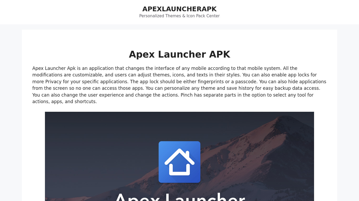 Apex Launcher Pro Landing page