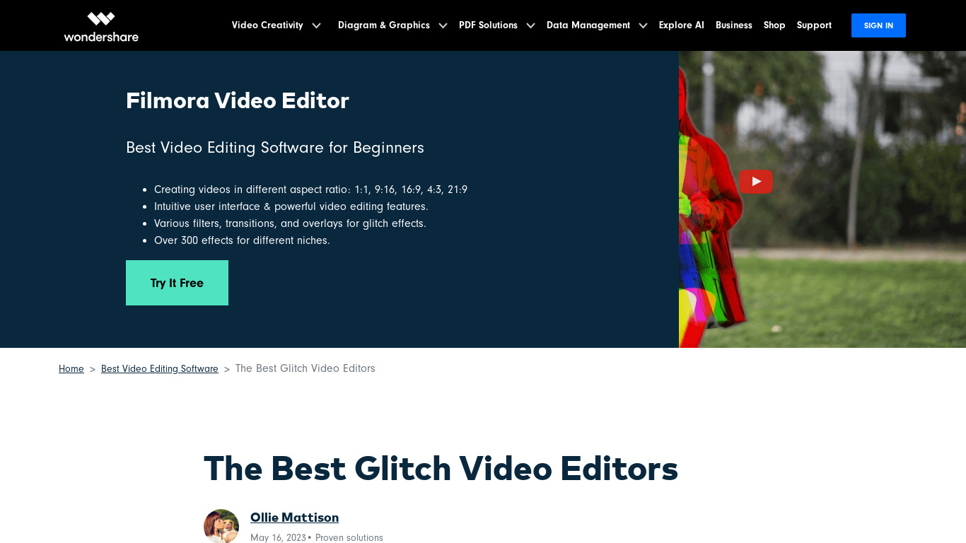 Glitch Video Editor Landing page