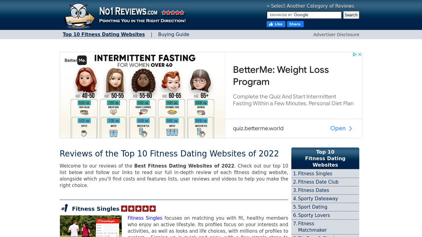 Fitness Dating Landing page