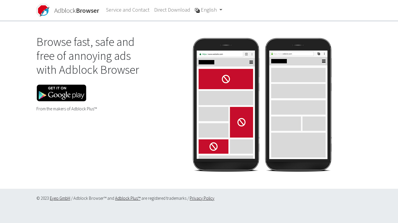 Adblock Browser Landing page