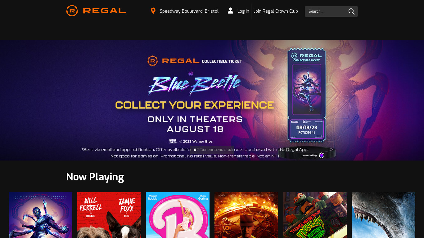 Regal Cinemas Landing page