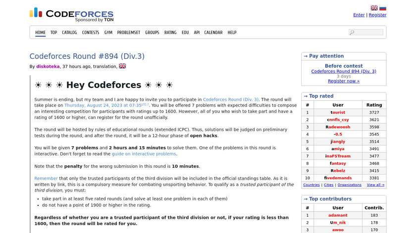 CodeForces Landing Page