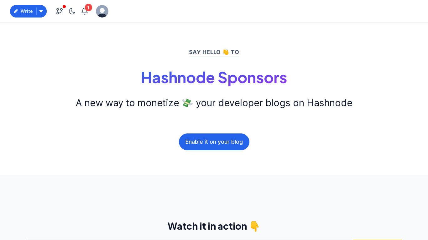 Hashnode Sponsors Landing page