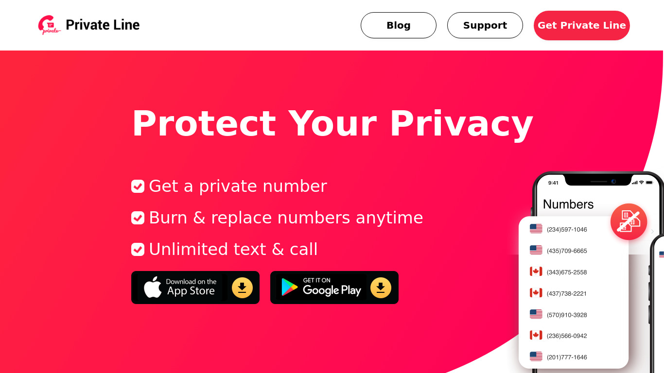 Private Line Landing page