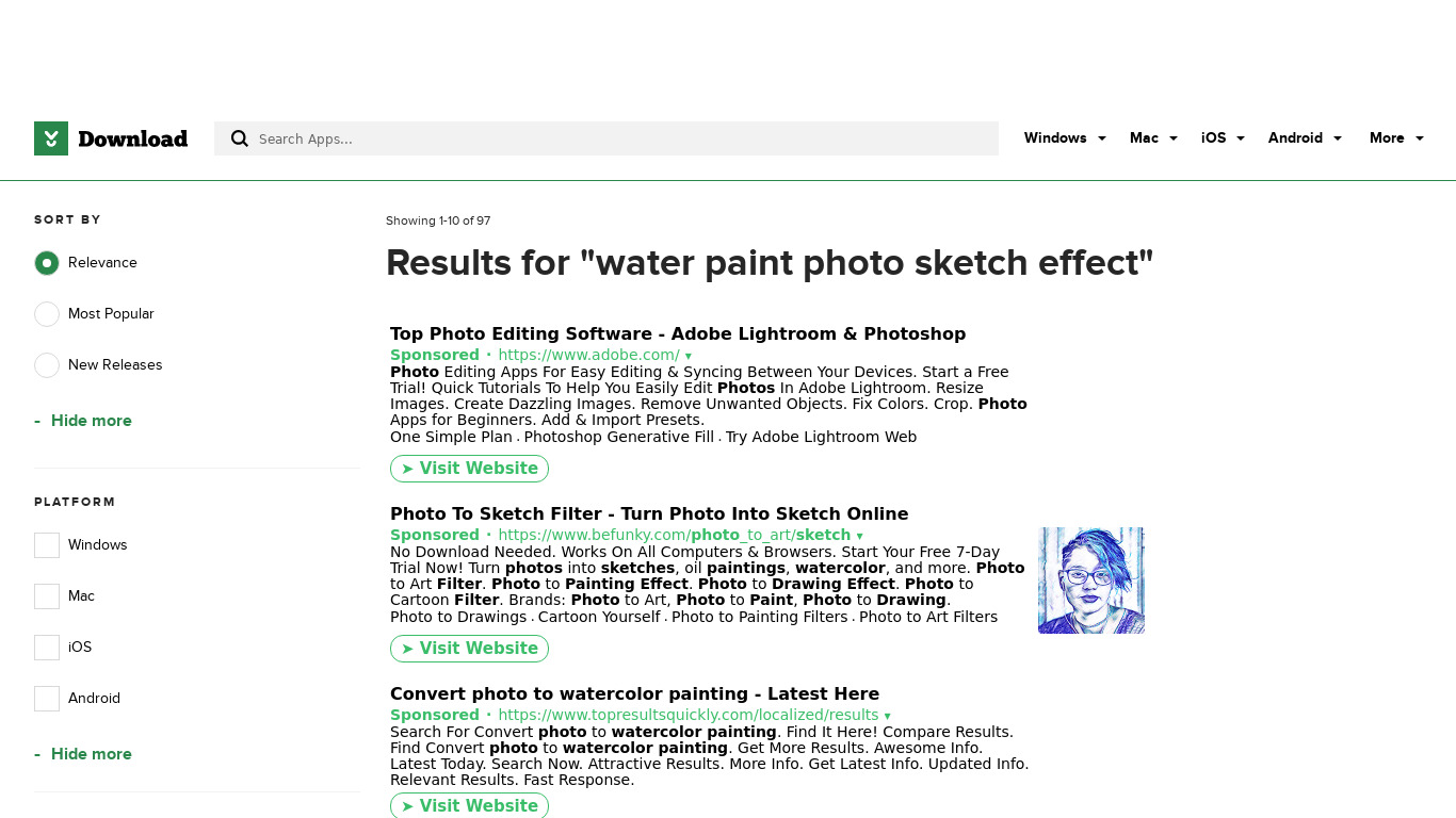 Water Paint Sketch Photo Effect Landing page