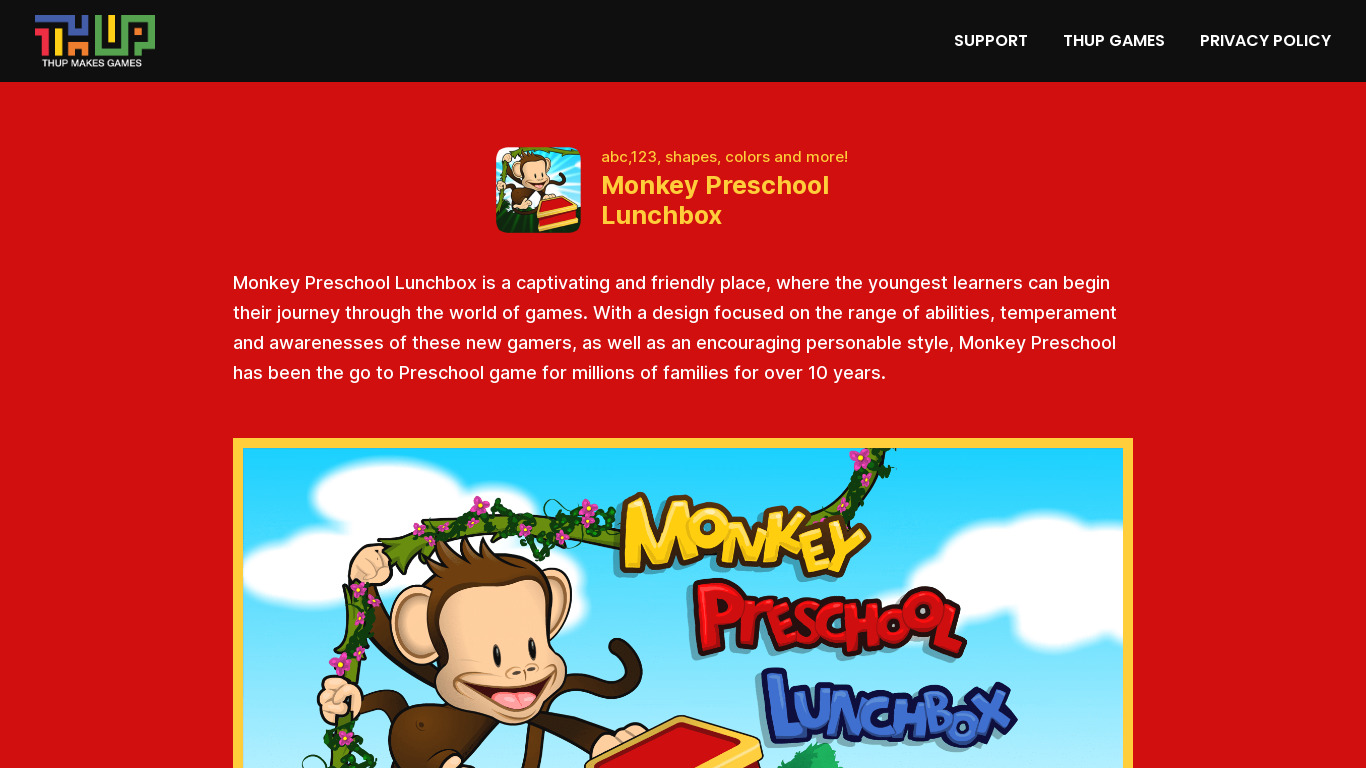 Monkey Preschool Lunchbox Landing page
