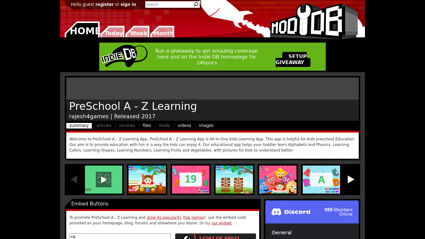 PreSchool A - Z Learning Landing page