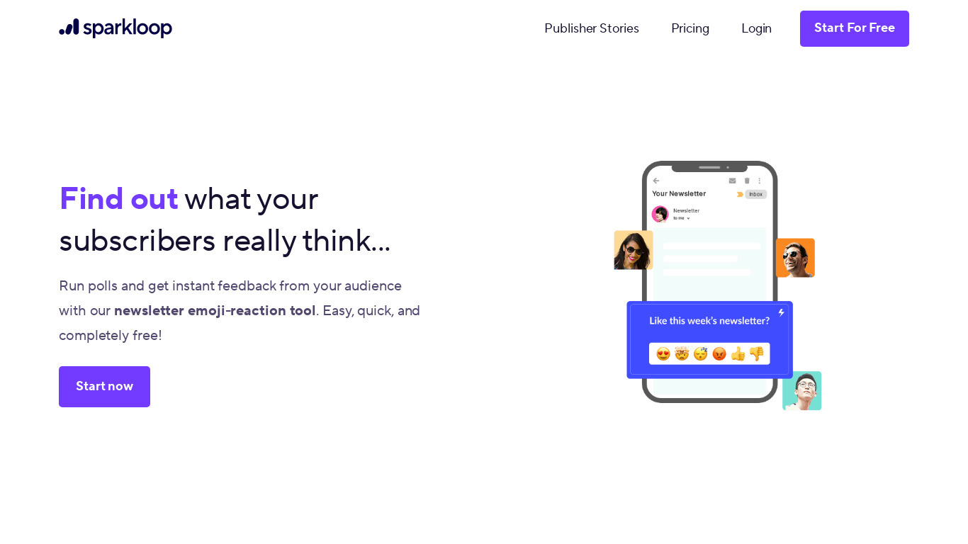 Reactions by SparkLoop Landing page