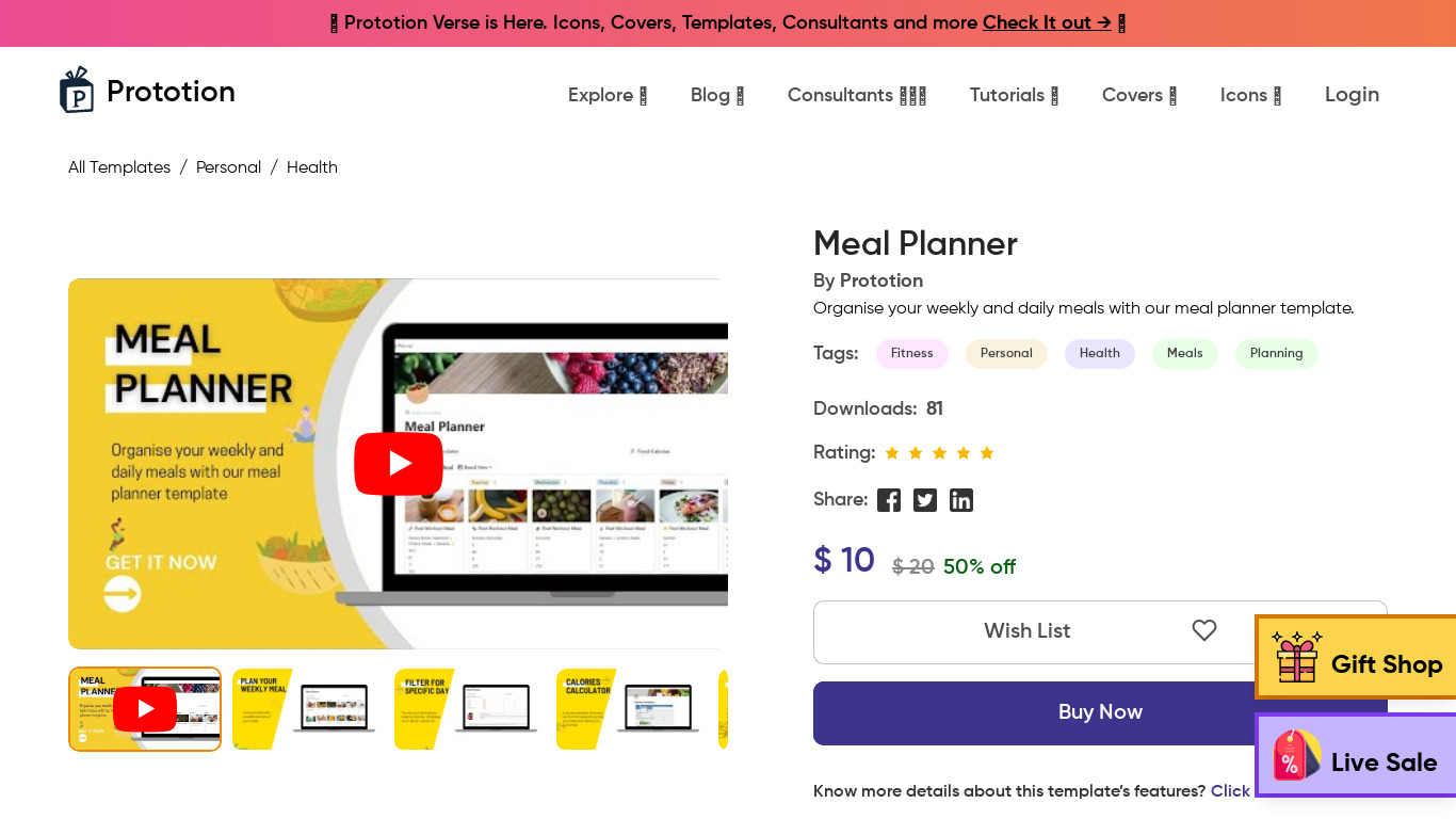 Notion Meal Planner Landing page