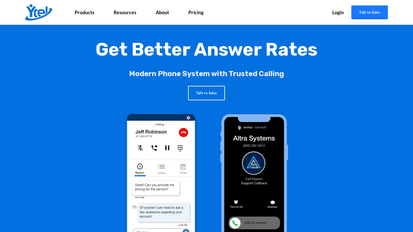 Ytel Contact Center Landing page