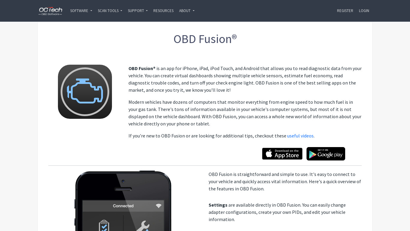 OBD Fusion Landing page