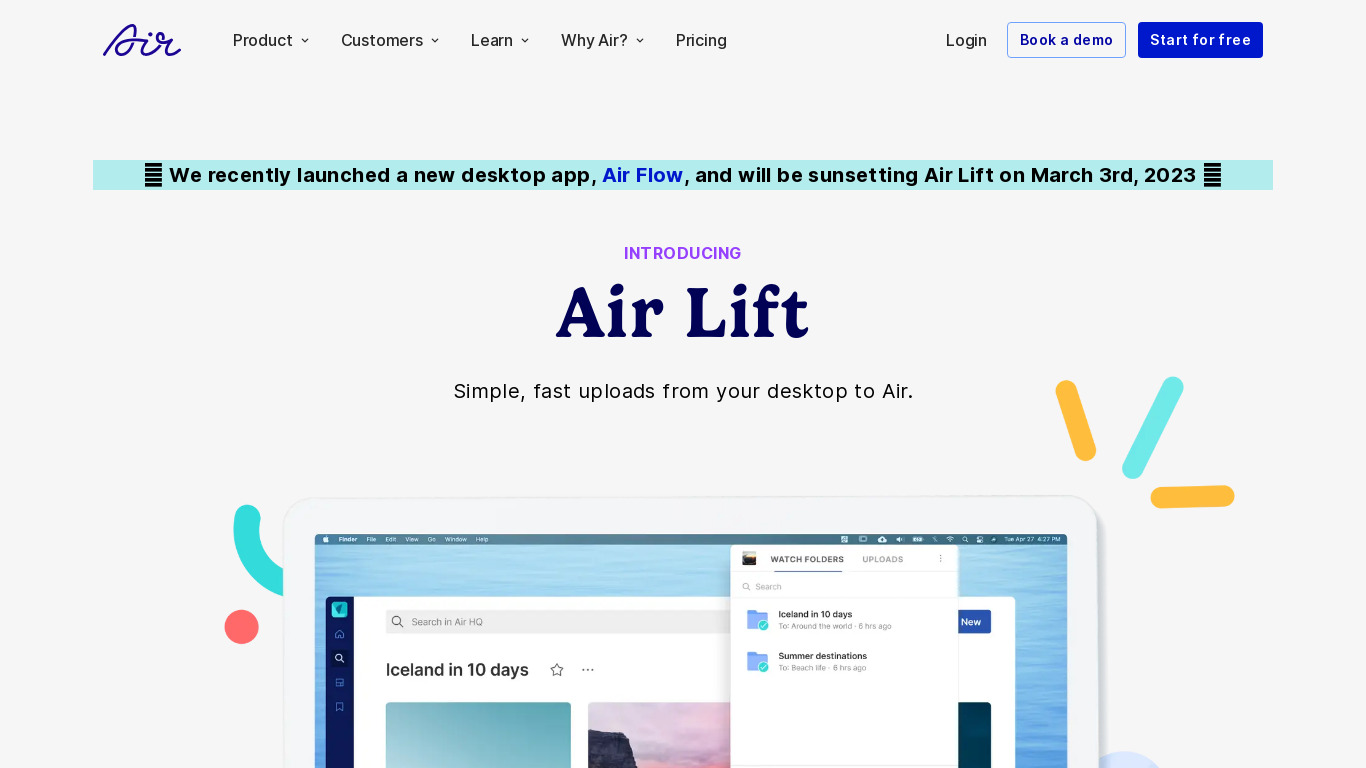 Air Lift Landing page