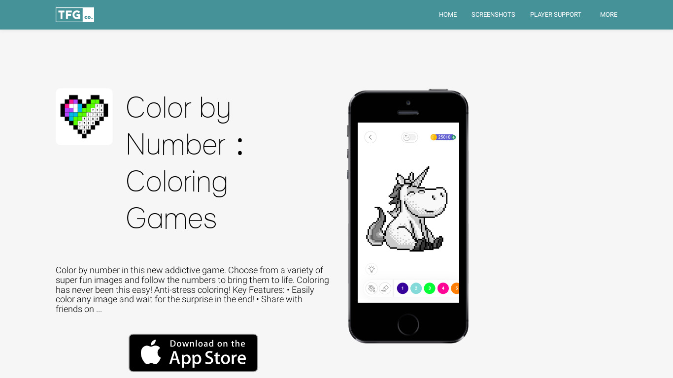 Color by Number Coloring Game Landing page